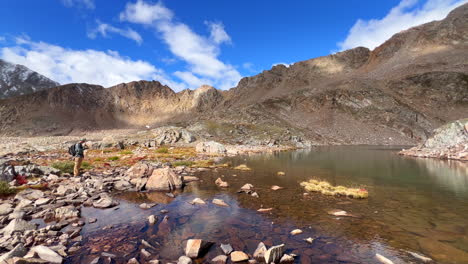 Kite-Lake-reflection-hike-trail-Mount-Lincoln-loop-Kite-Lake-Trail-hiking-14er-Rocky-Mountain-Colorado-Bross-Cameron-Democrat-Grays-Torreys-Quandary-mountaineering-peaks-morning-landscape-pan-left