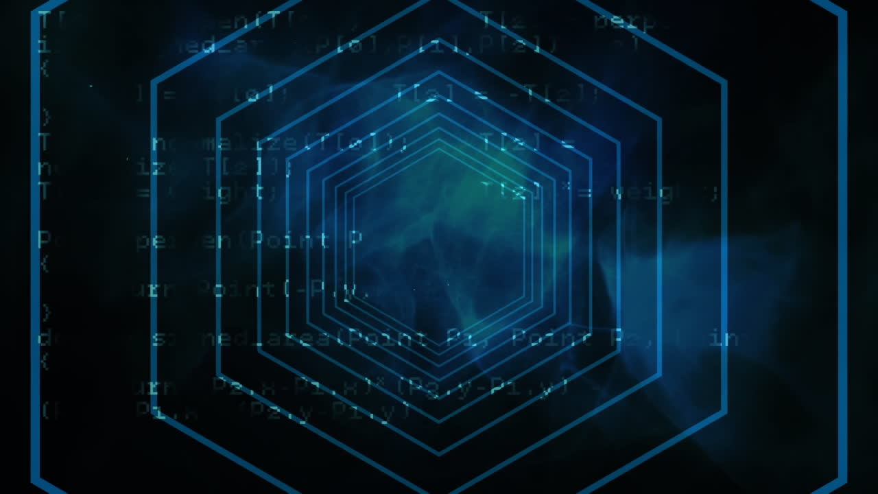 animación del procesamiento de datos y el túnel digital sobre fondo negro