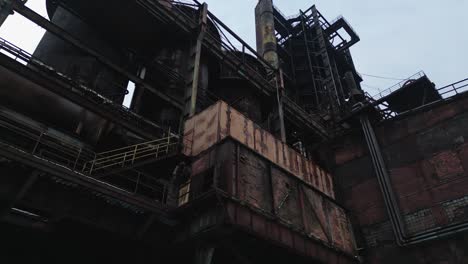 low angle view of the abandoned structure of the former blast furnace buildings