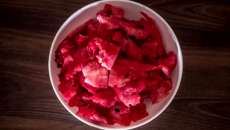 timelapse of eating sweet watermelon from the bowl