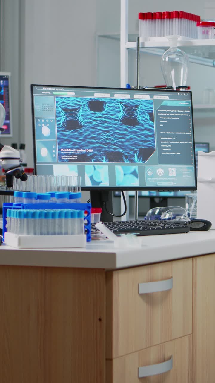 Vertical video: Interior of empty science laboratory with modern equipment
