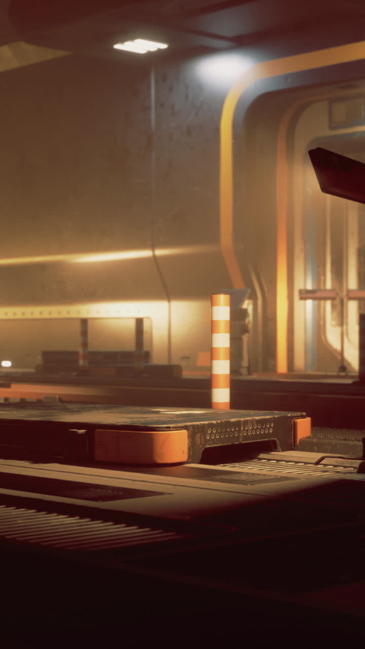 Exploring a high tech lab with advanced gear and dim lighting