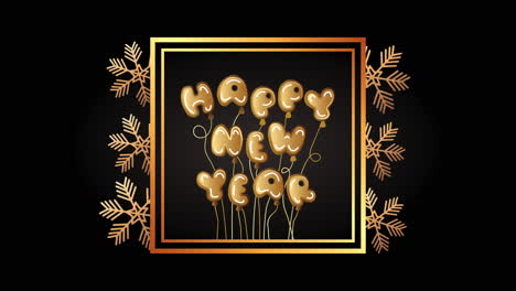 feliz año nuevo letras doradas con copos de nieve