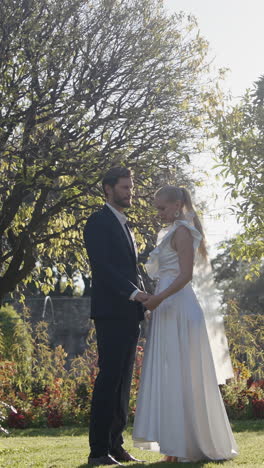 couple's romantic garden wedding portrait