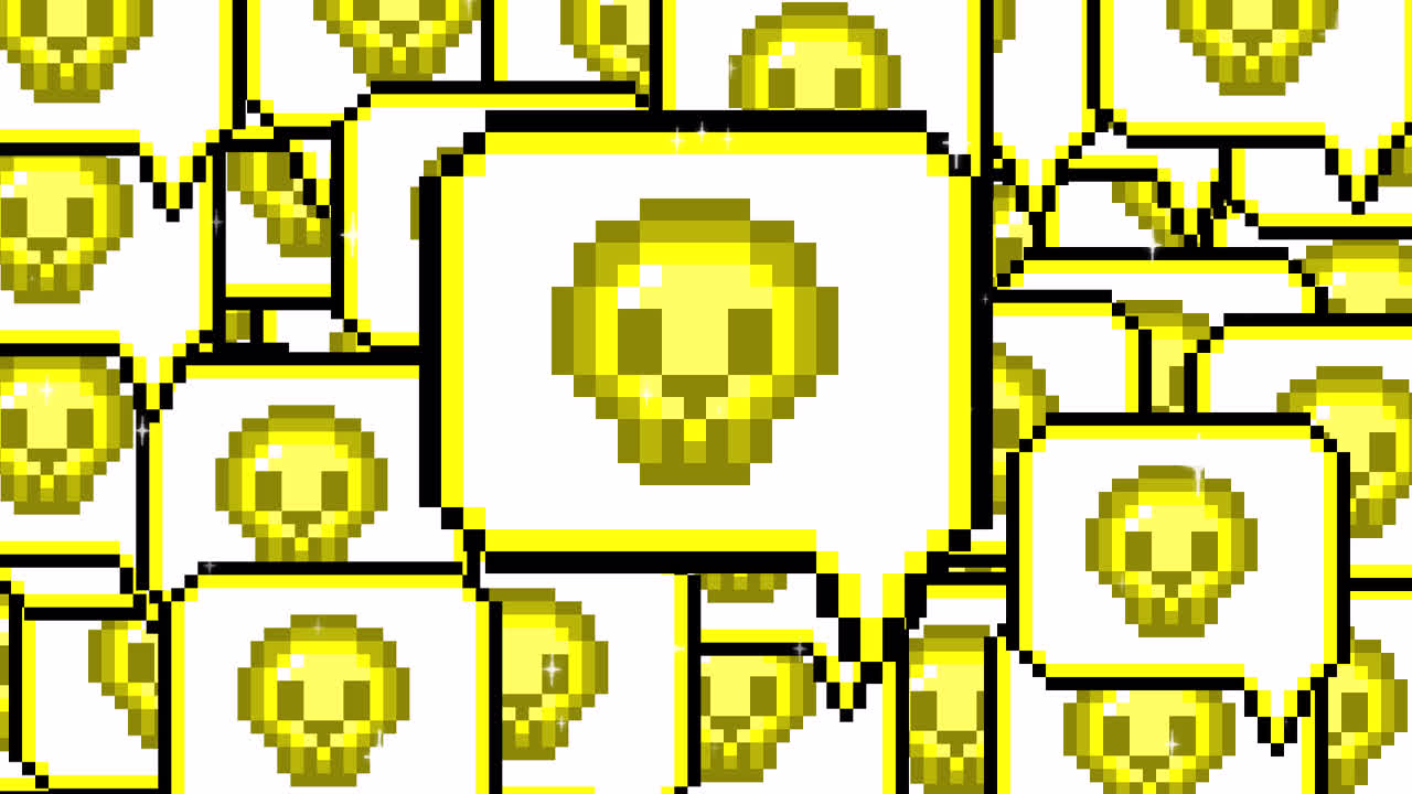 Pixel art pop up speech bubble icon scull Transitions. 1080p - 30 fps - Alpha Channel (3).mov