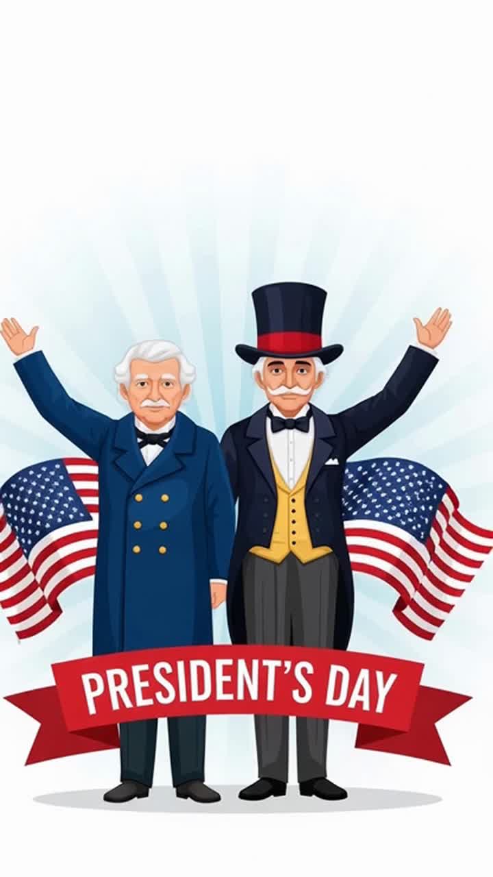 Cheerful Presidents Day vertical poster with waving leaders