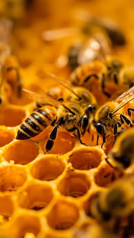 busy bees on a honeycomb in a hive