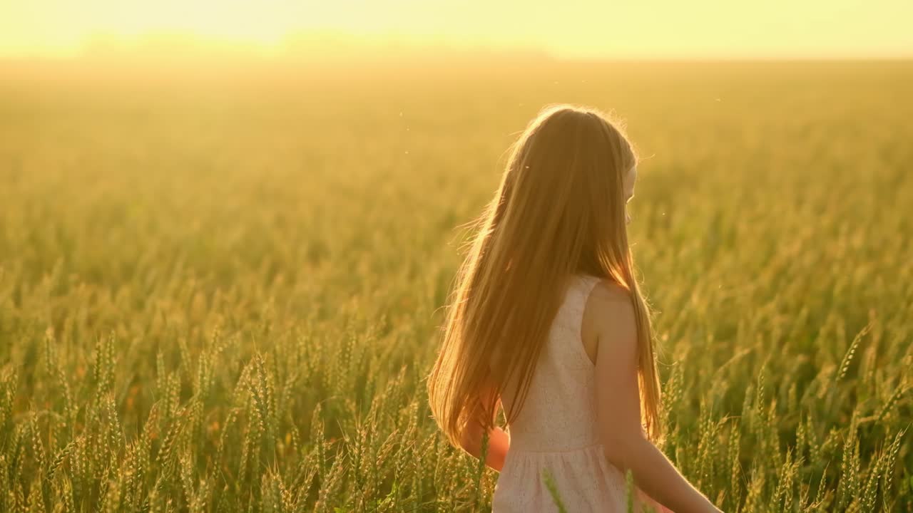 Smiling Girl in a Wheat Field at Sunrise/Sunset