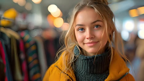 portrait of a smiling young woman in a yellow jacket