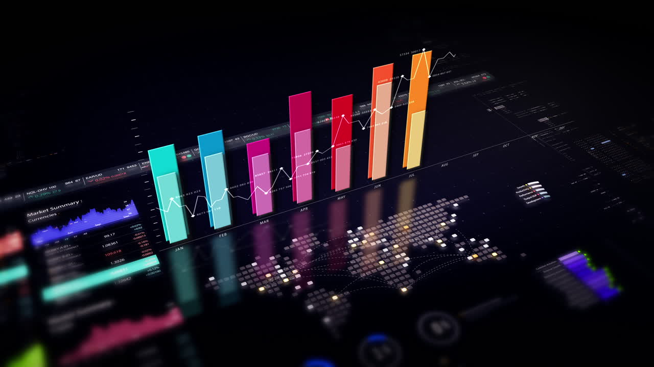 Dynamic data visuals for business info graphics, animated 3D charts, and data-driven insights for a business meeting mock-up. Explore the world of trading, stock exchanges, and crypto