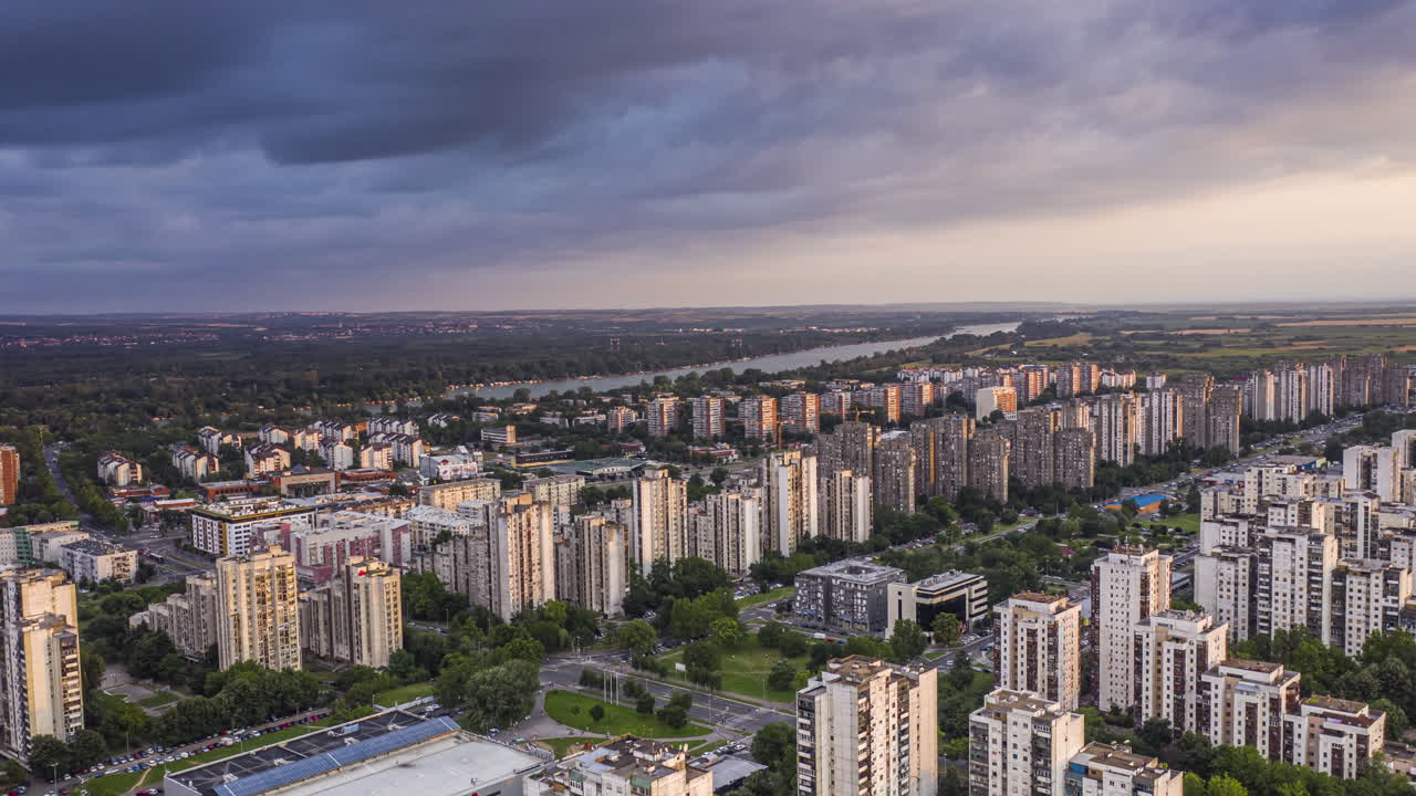 Aerial View of Belgrade Skyline and Buildings