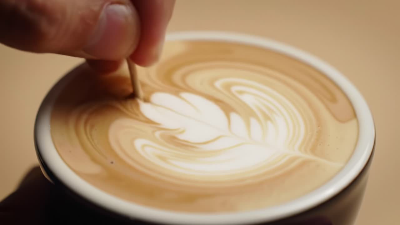 Artistry in a Cup: Capturing the Delicate Process of Latte Art Creation with Intricate Milk Design Techniques and Tools for Baristas and Coffee Enthusiasts