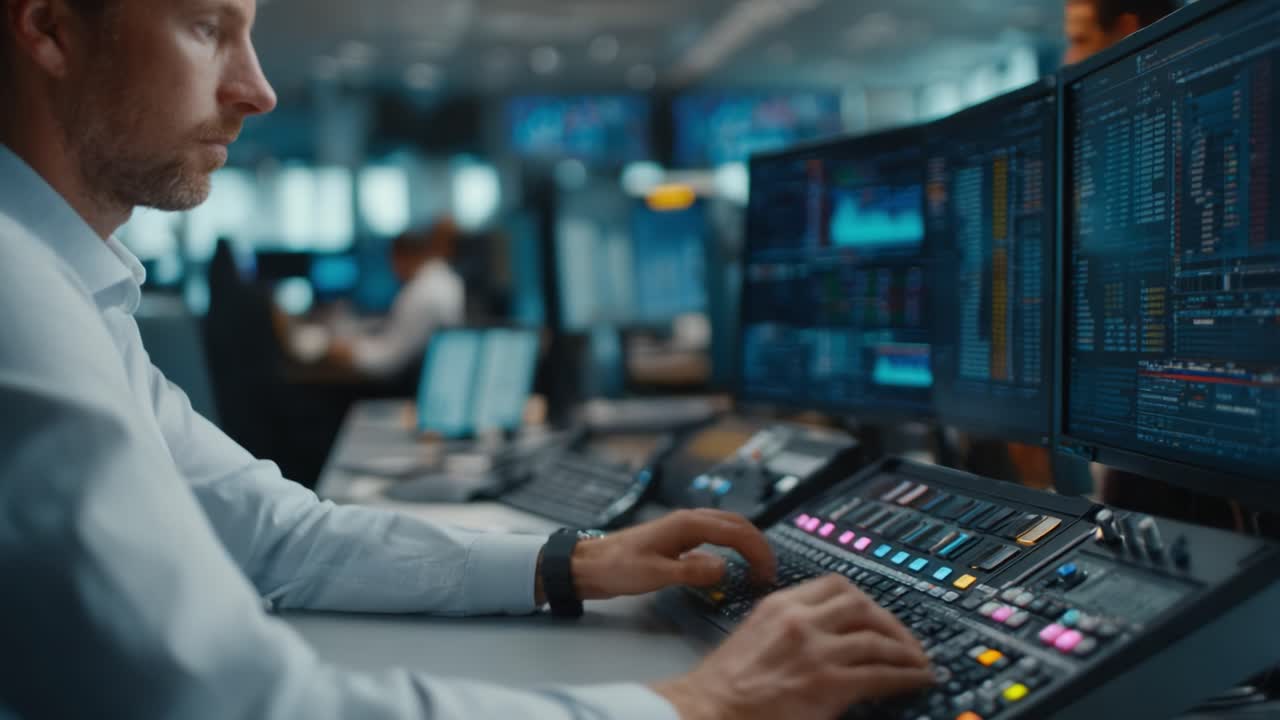 A Focused Operator Maneuvering Complex Data Systems in a Modern Financial Trading Environment, Utilizing Advanced Technology for Optimal Decision Making