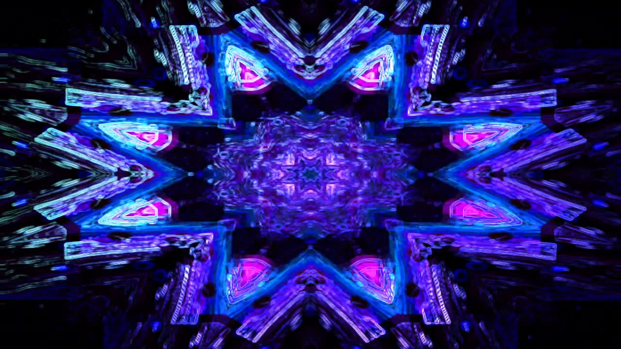caleidoscopio colorido patrón fractal de neón azul fondo de movimiento