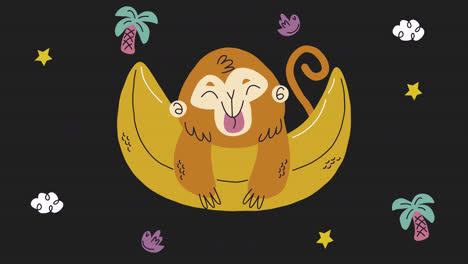 cute monkey on a banana moon