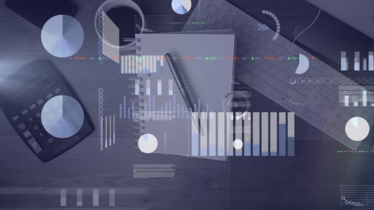 노트북을 배경으로 데이터 처리의 애니메이션