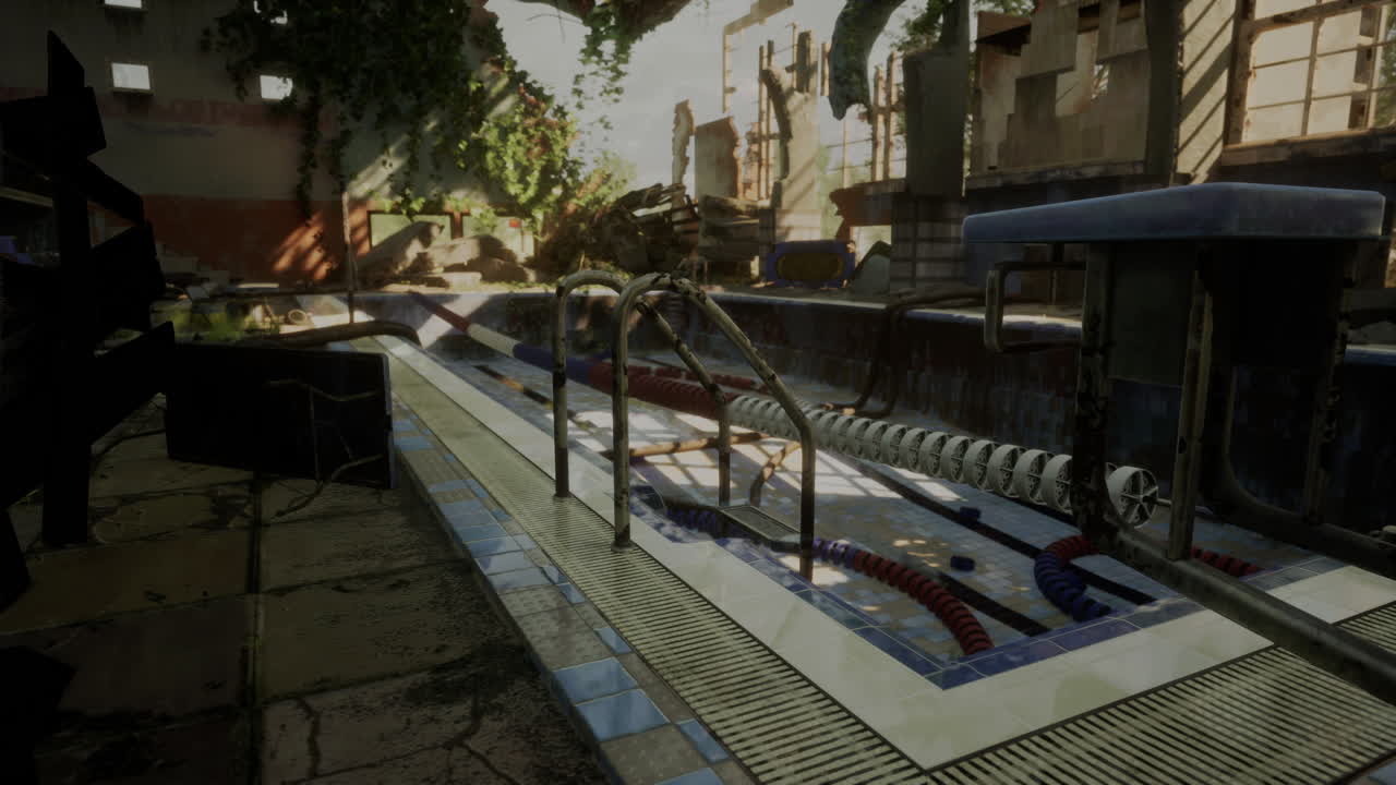 폐허 된 건물 에 있는 버려진 수영장