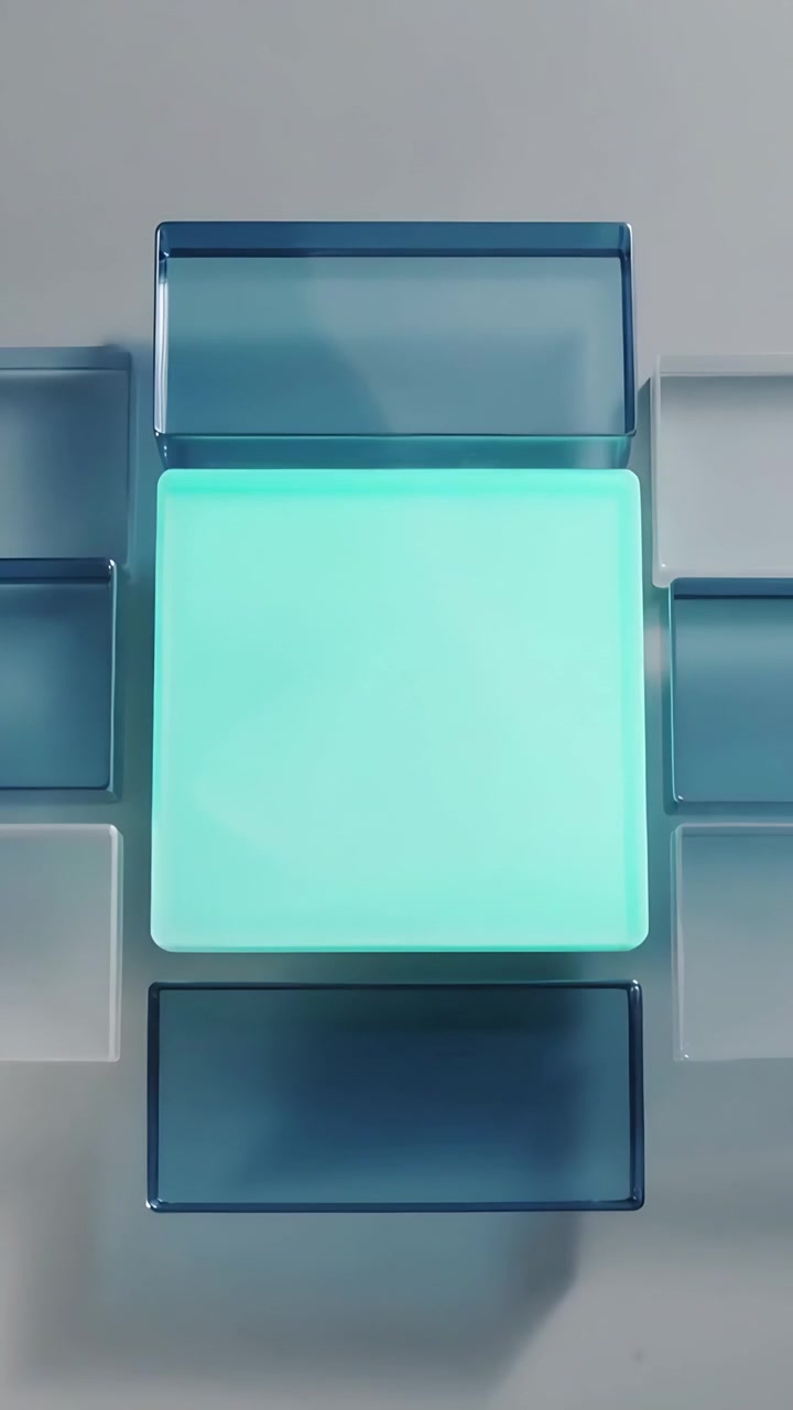 Vertical video: Pulsing cyan center tile on gray base causing blocks shifting revealing cavity