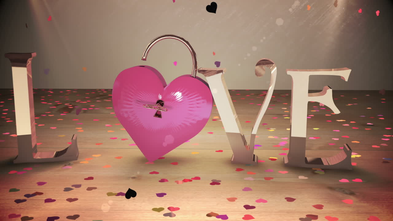 ключ, открывающий замок сердца с золотым текстом любви