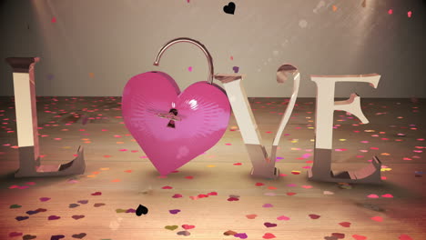 llave que abre una cerradura del corazón con texto de amor dorado