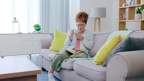 Living-room,-book-reading-and-black-woman