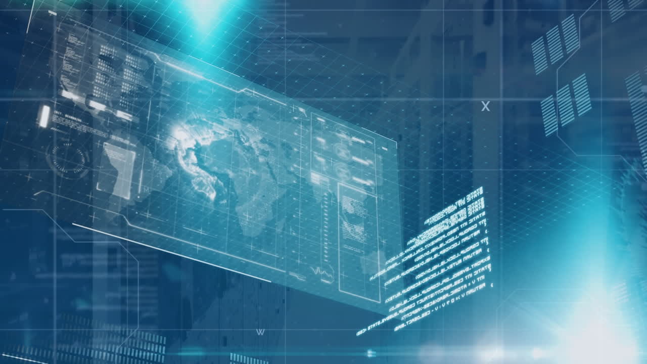 컴퓨터 서버를 통해 컴퓨팅 데이터 처리의 애니메이션