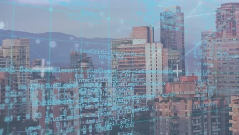 animación de la red de conexiones y procesamiento de datos sobre el paisaje urbano