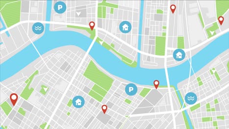 smartphone app map with gps pins animation loop/ 4k animation of an app screen