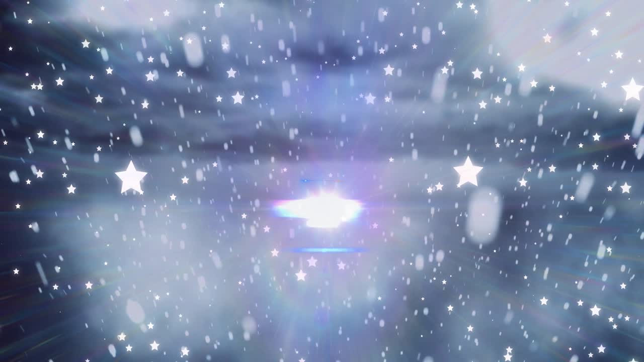 겨울 풍경 위 에 내리는 눈 과 별 들 의 애니메이션