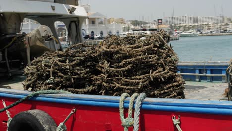 slow motion shot of a mediterranean working ship at the docks