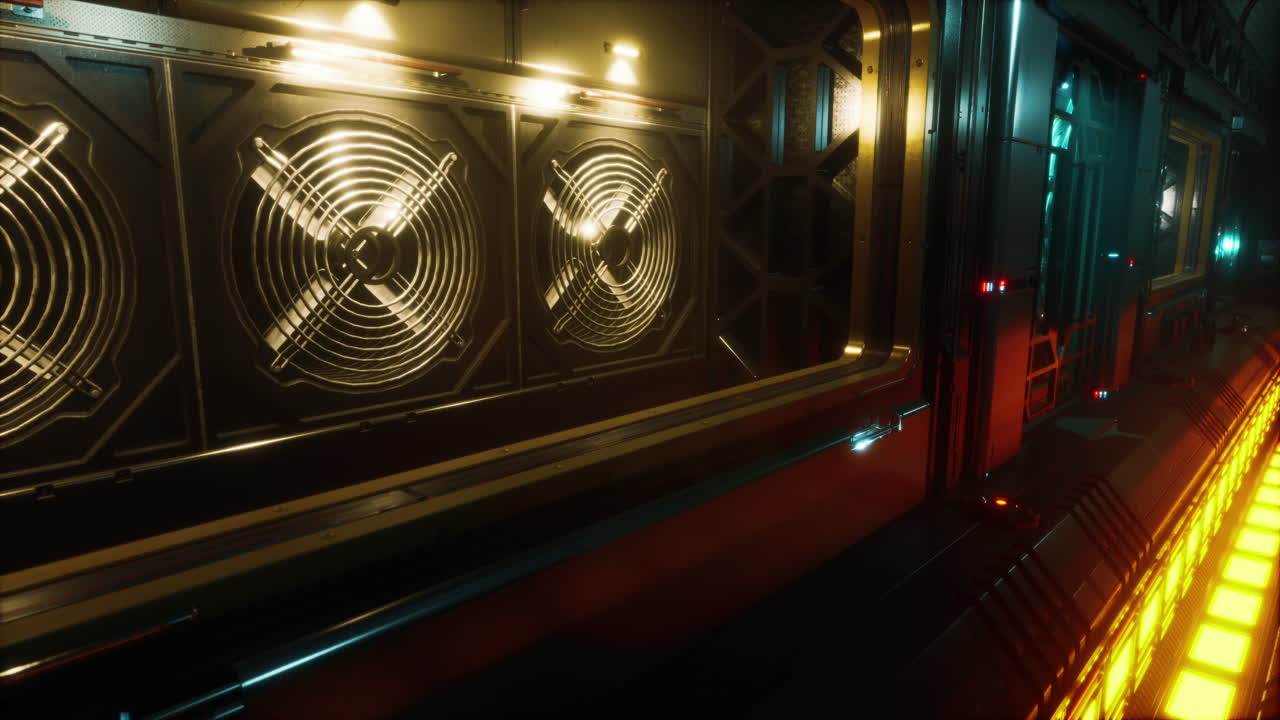 현실적인 미래의 공상과학 우주선 복도