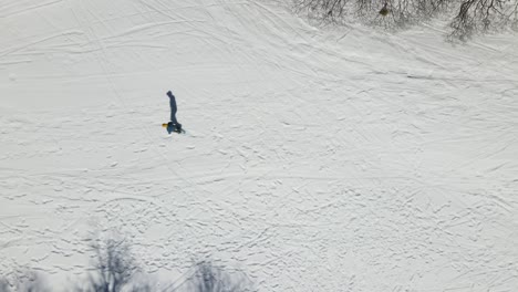 cenital plane. walking with snowshoes through the snow