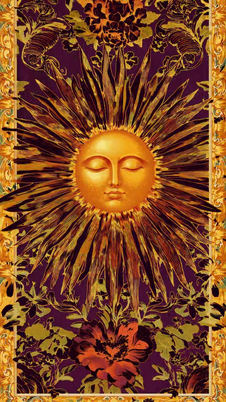 Animated Golden Sun Illustration with Floral Background
