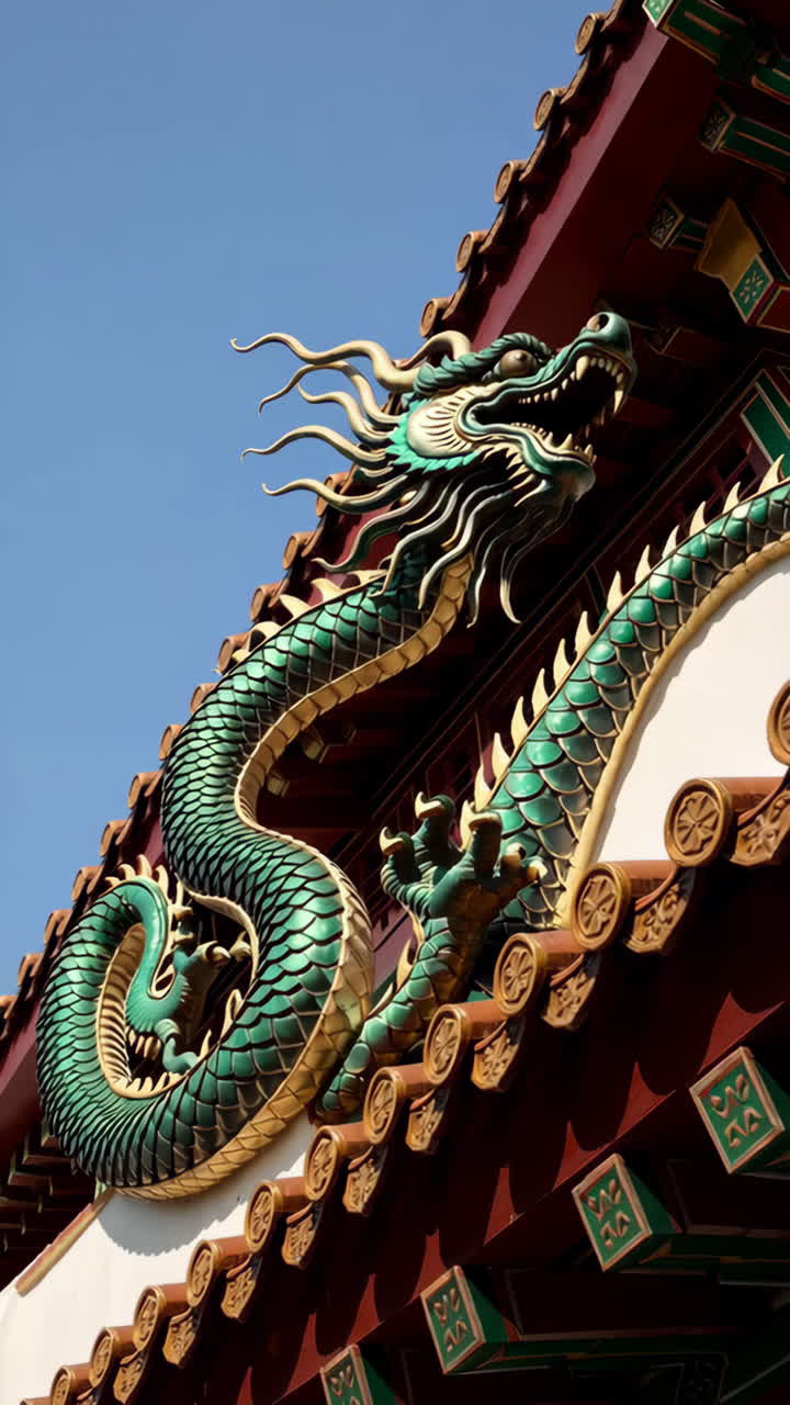 Chinese Dragon Sculpture on Temple Roof