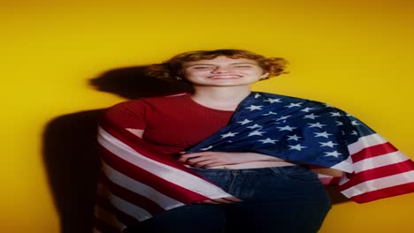 young woman with american flag