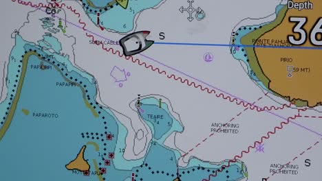 view of electronic nautical chart with boat position marked, bora bora