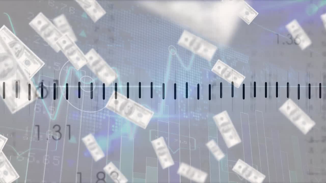 Animation of data processing over american dollar banknotes