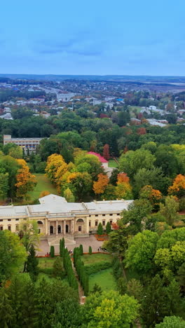 autumn view of a city park with palace