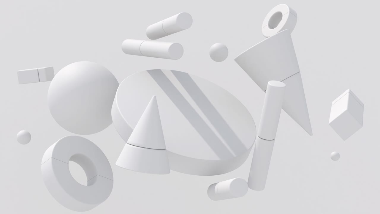 색 기하학적 모양, 모노크롬 구성, 추상 애니메이션, 3d 렌더링