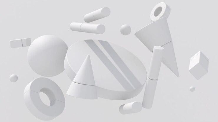 White geometric shapes. Monochrome composition. Abstract animation, 3d render.