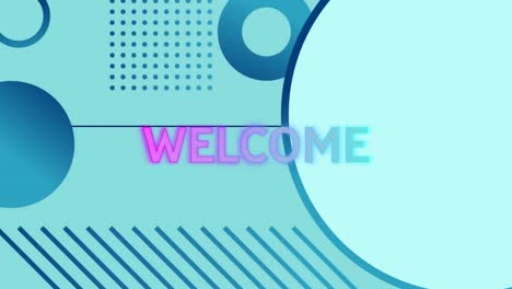 Animation-of-welcome-text-over-shapes-on-blue-background