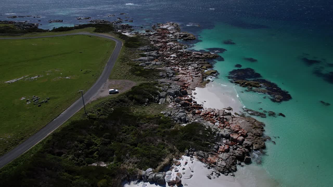 Drone Shot Of Suicide Beach In Tasmania, Australia