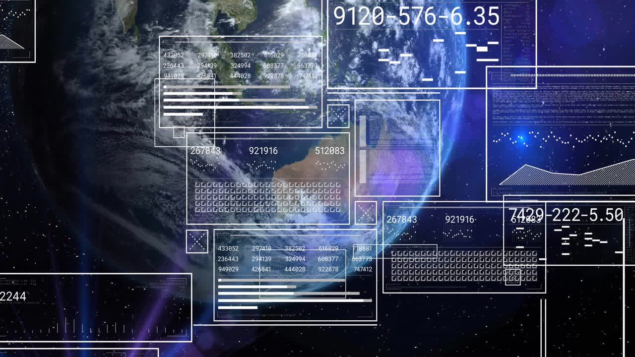 animación del procesamiento de datos sobre el globo y las nubes