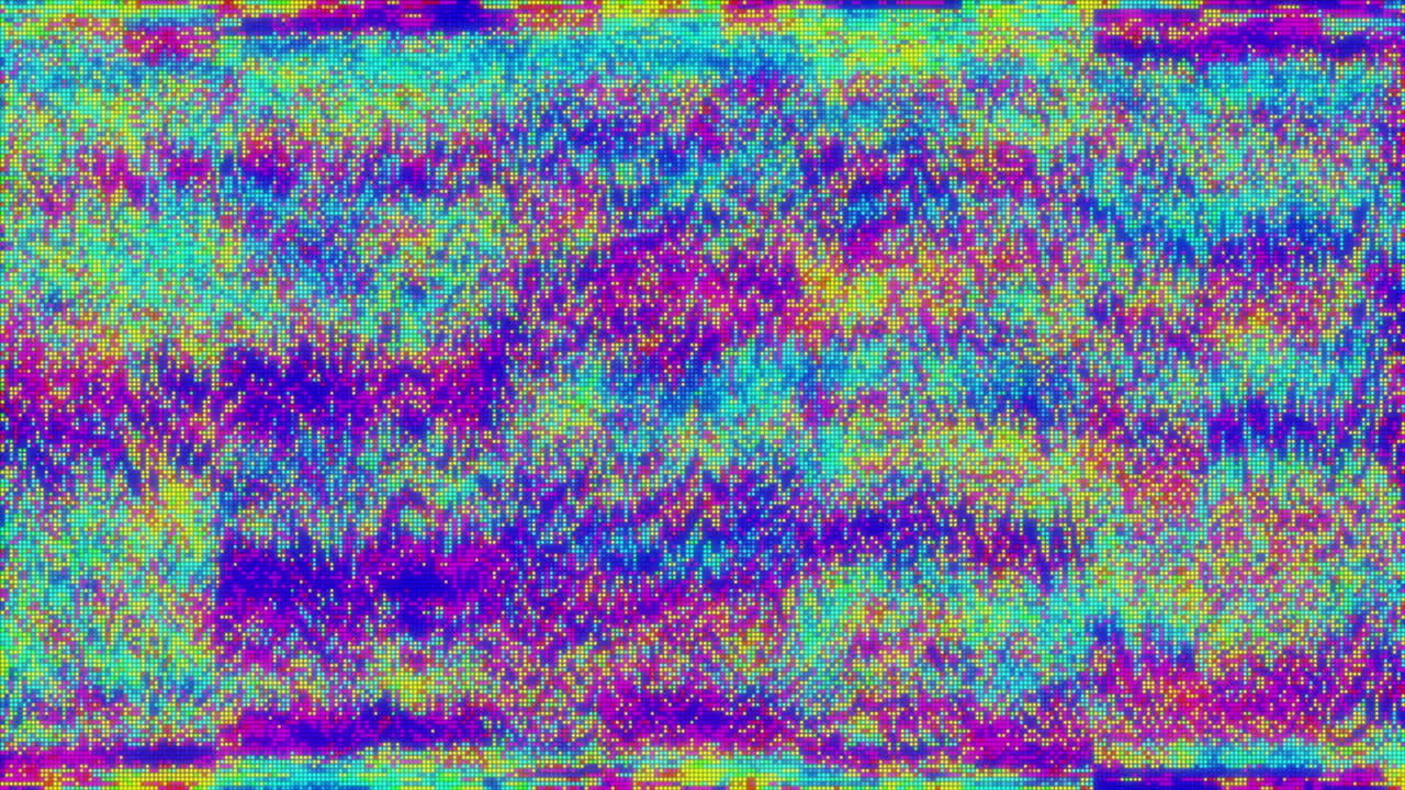 Colorful waves flickering and flashing against blue background