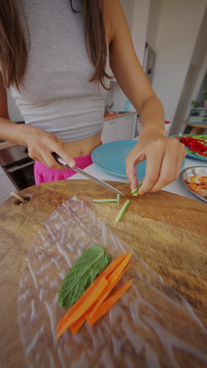 Preparing Fresh Vegetable Spring Rolls