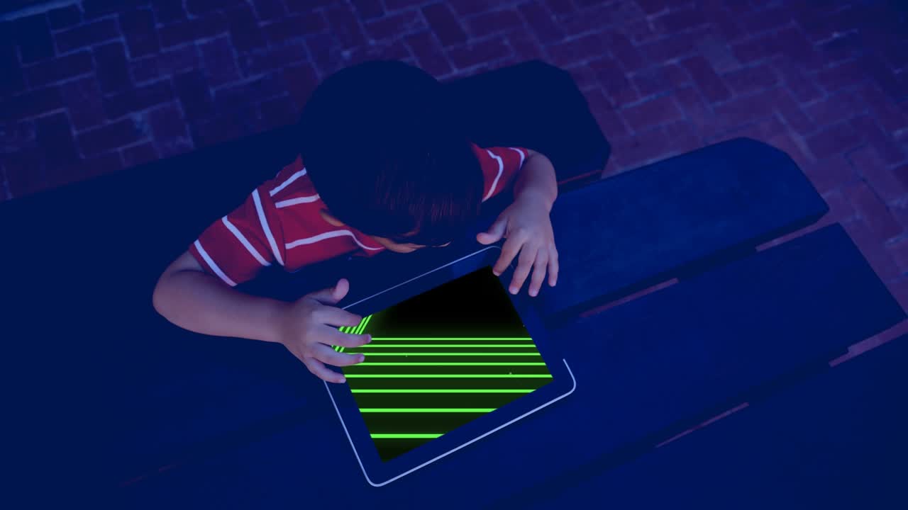 Composition of caucasian boy using tablet