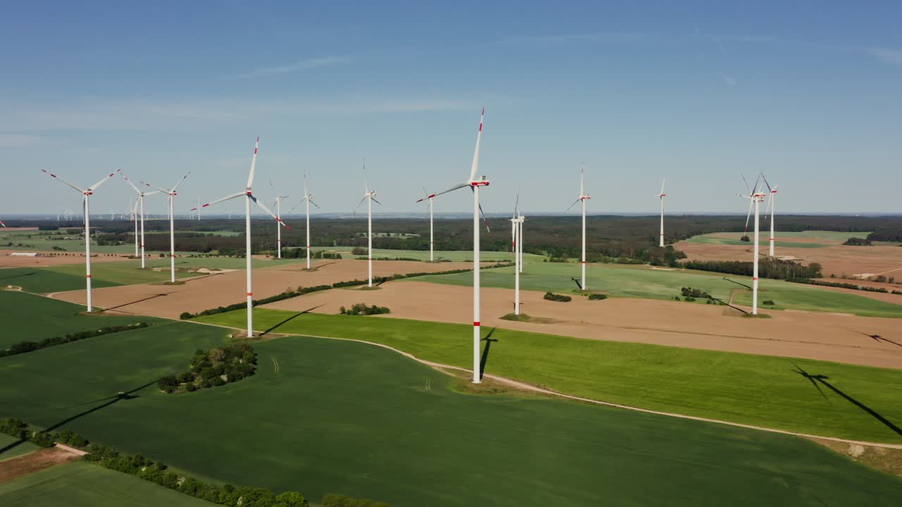 Aerial View of Wind Farm in Rural Landscape