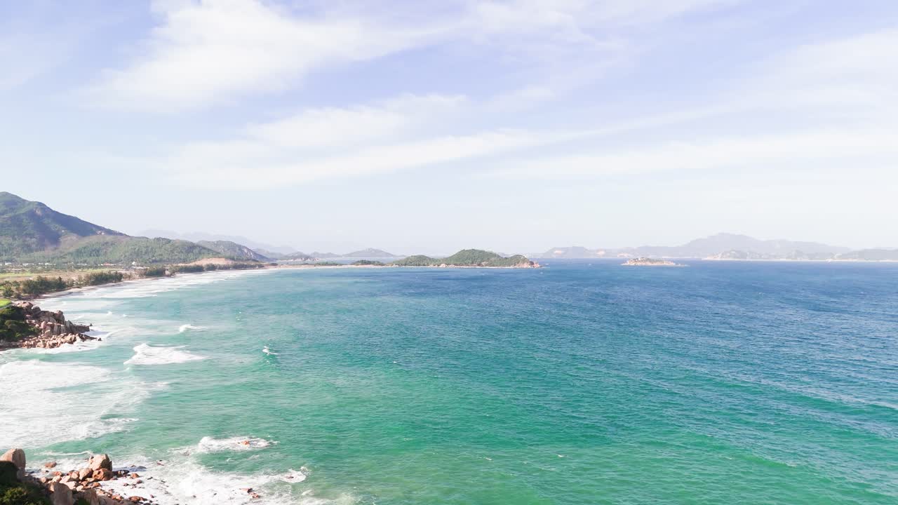Aerial View Pan of the Coast and the Mountains in Ninh HảI District.