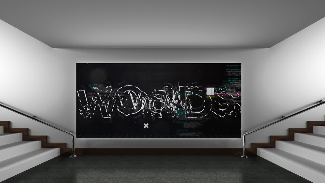 animación de texto wow y interferencia en la oficina.