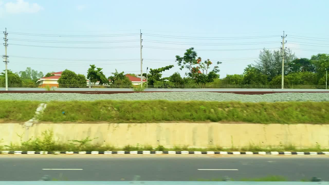 POV shot from a train of Dhaka-Barisal new railway route during the day in Bangladesh, Asia